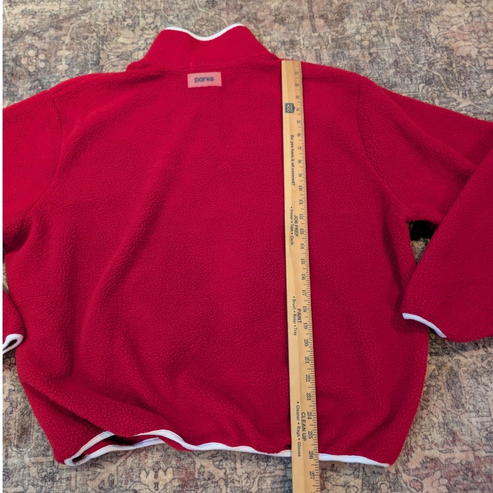Parke Womens Red Sherpa Fleece Snap Mock Neck Pullover American Flag L/XL - Picture 7 of 8